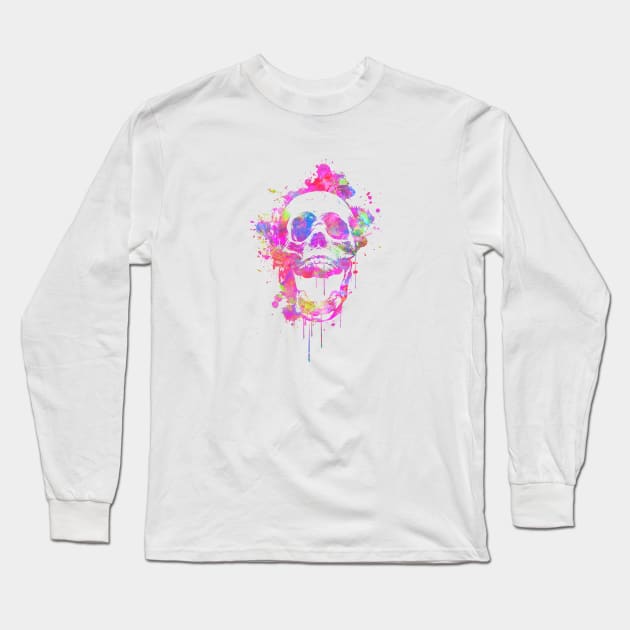 Cool & Trendy Pink Watercolor Skull Long Sleeve T-Shirt by badbugs